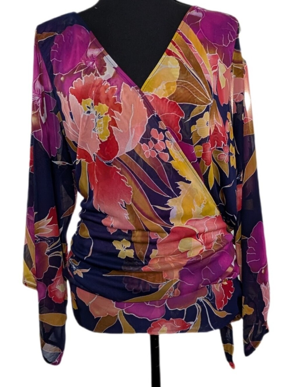 Plus Size XXL 3X Bell Sleeve Spring Summer Flattering Leight Weight Faux Wrap